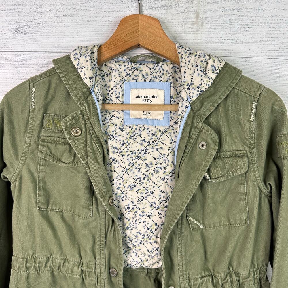 Abercrombie Fitch Kids 11/12 Utility Style Army Green Hooded Khaki Jacket - Picture 3 of 10